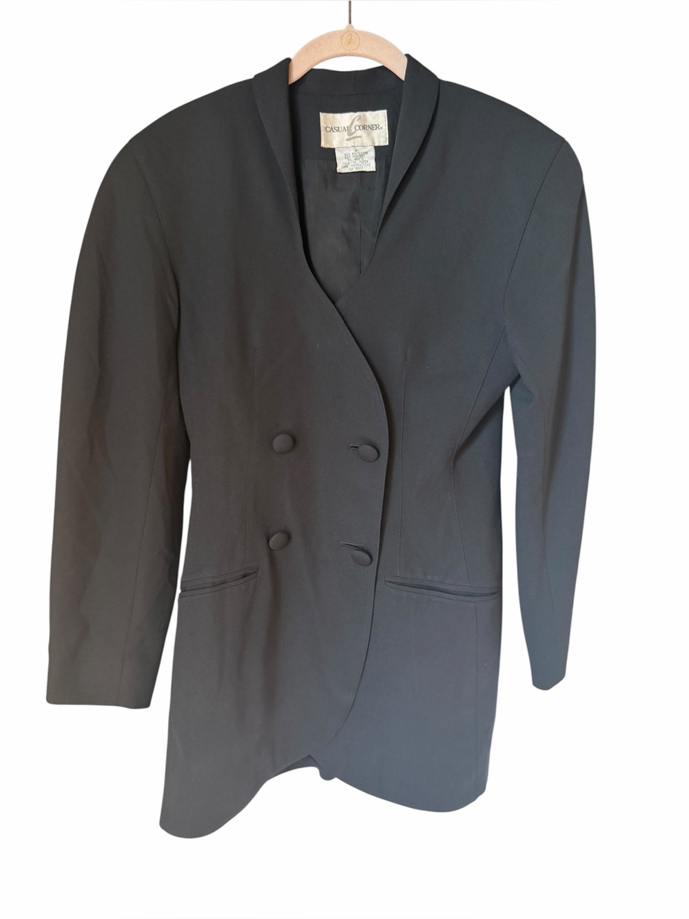 Casual Corner Women's Black Double Breasted Blazer Jacket Business Office Work